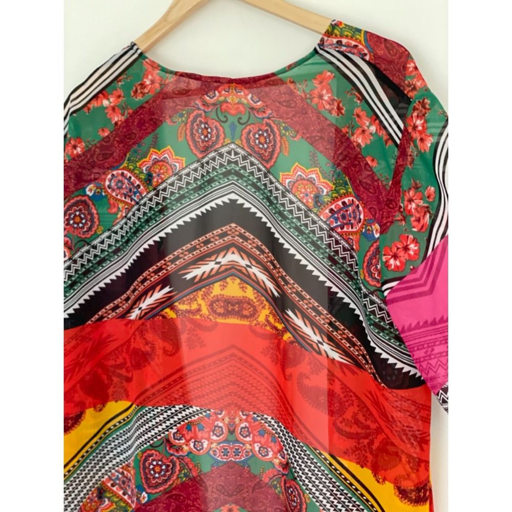 EST 1946 Long Open Front Colorful Kimono Size Large Boho Whimsical B85 - Picture 9 of 15